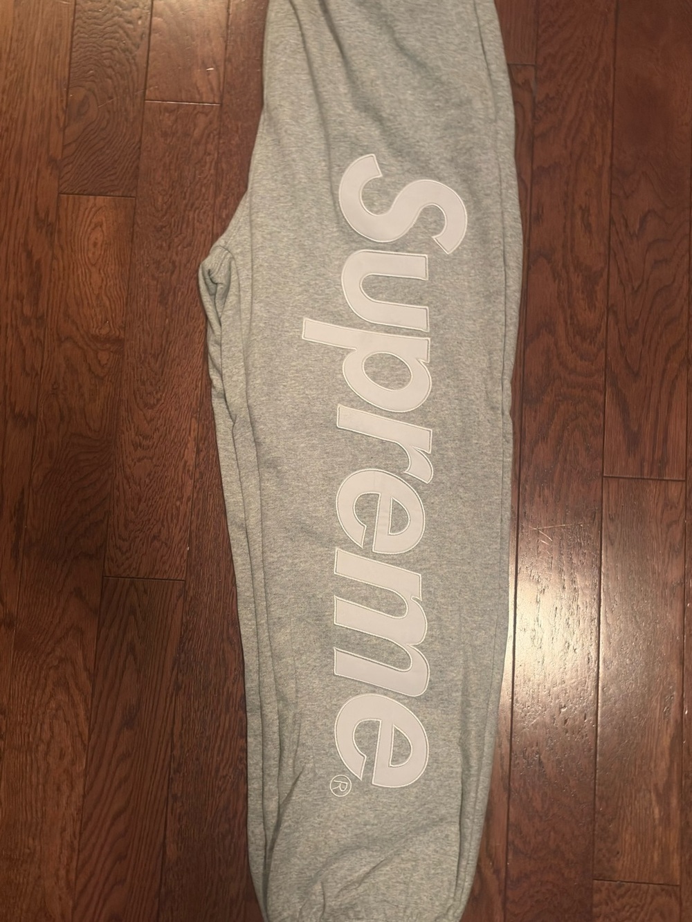 Supreme men Light Gray Sweatpant with White Logo Print